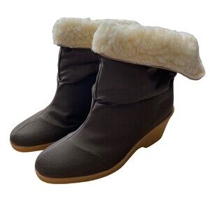 Vtg Sears Women's Boots Size 6 Brown Nylon Sherpa Lined Boots NOS